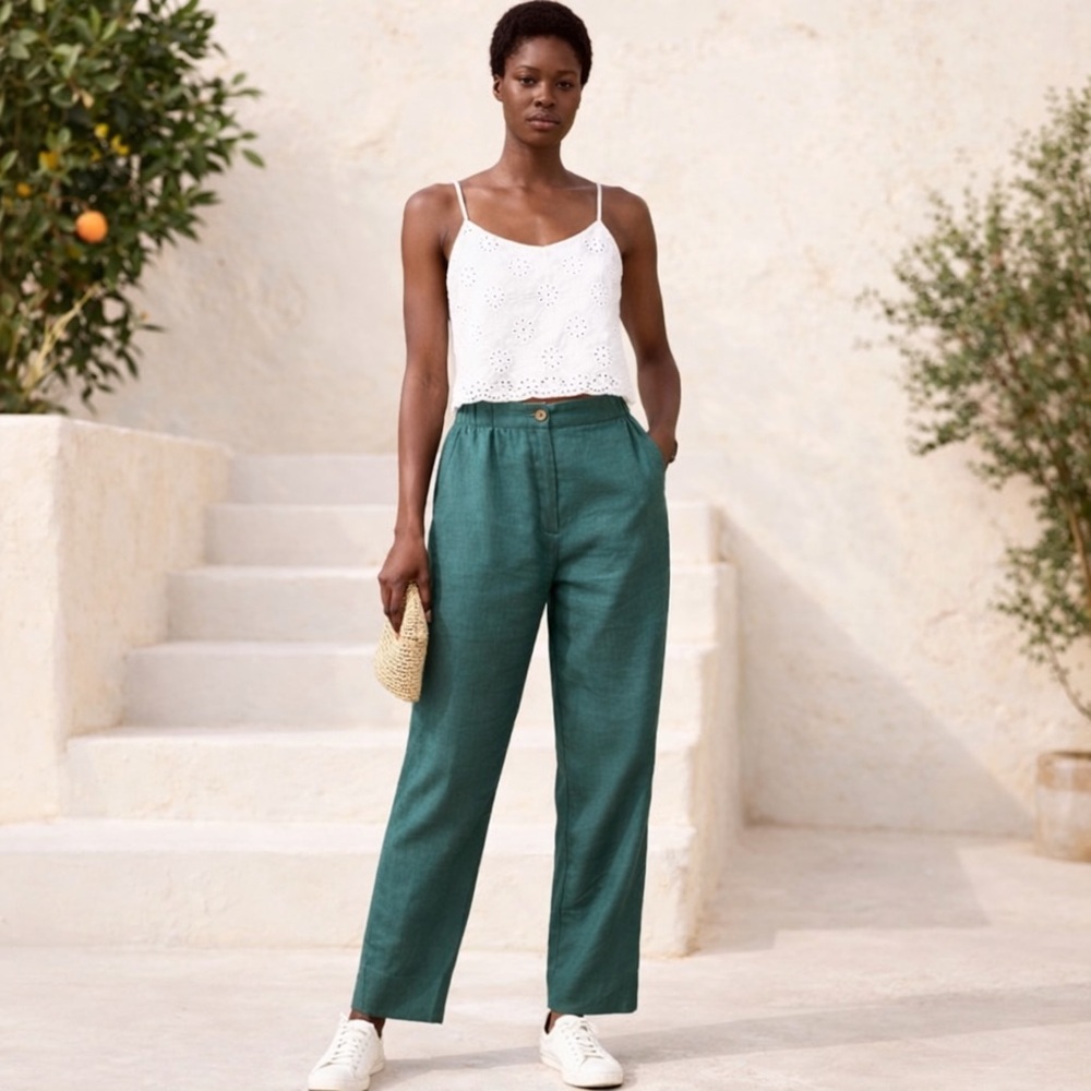 Banana Republic Factory Linen Blend Pants Minimalist Summer Straight Leg Small